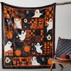 Cute Ghost Pumpkin Plaid Pattern Flannel Throw Blanket Soft Fleece Bed Sofa Cover, Cozy Lightweight Decorative Throw for Halloween Party Home Decor