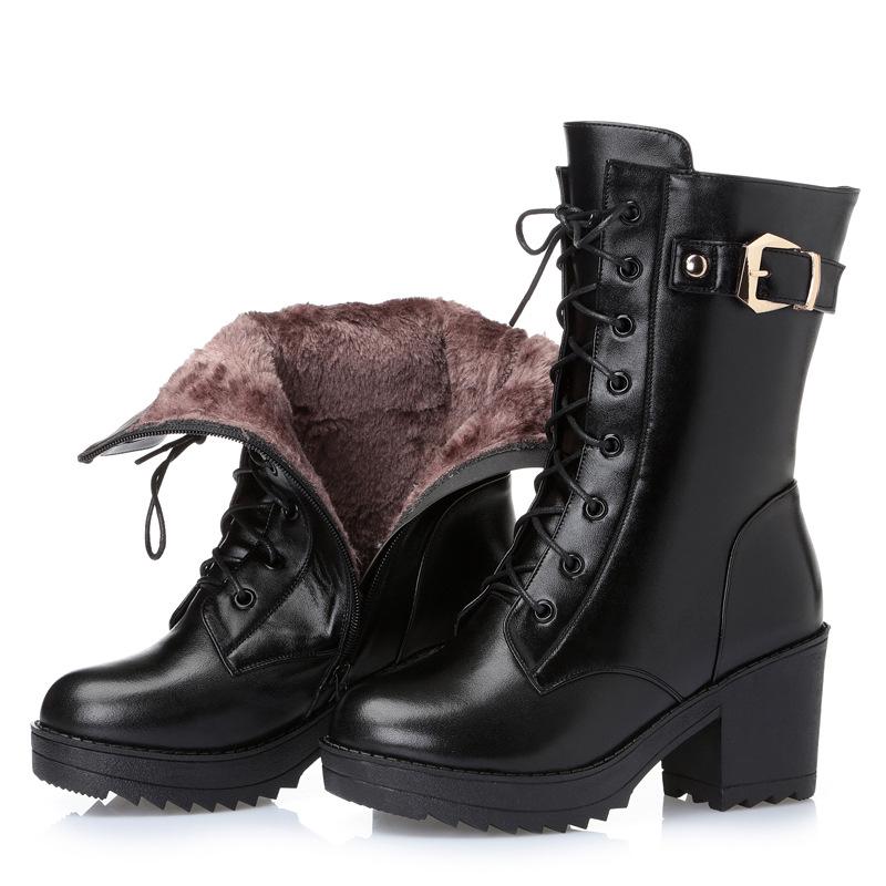 Autumn and Winter Women`s High-heeled Leather
