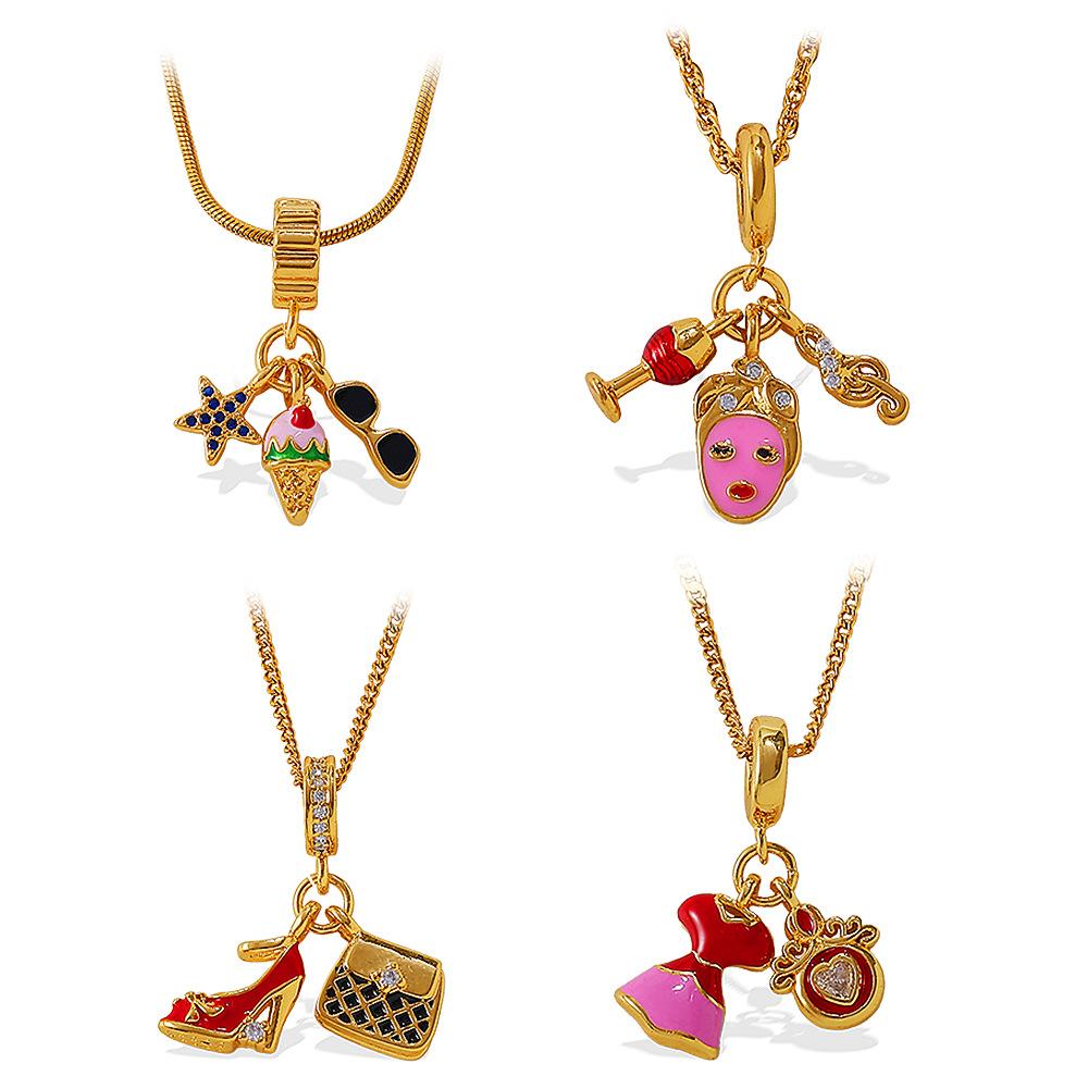 Retro Style Cartoon DIY High Heels Pendant Necklace Stainless Steel Gold-plated Premium Versatile Jewelry Women