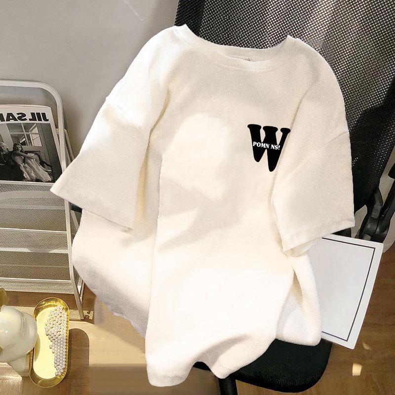 

White cotton short-sleeved t-shirt women s 2025 new loose oversze super good-looking couple half-sleeved top summer 6XL білий