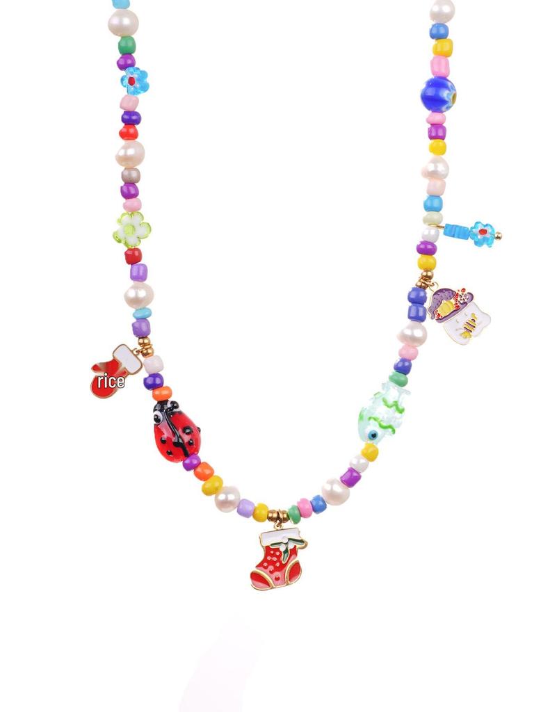 2025 Santa Claus & Christmas Tree Rice Bead Choker - European/American Fashion Stainless Steel