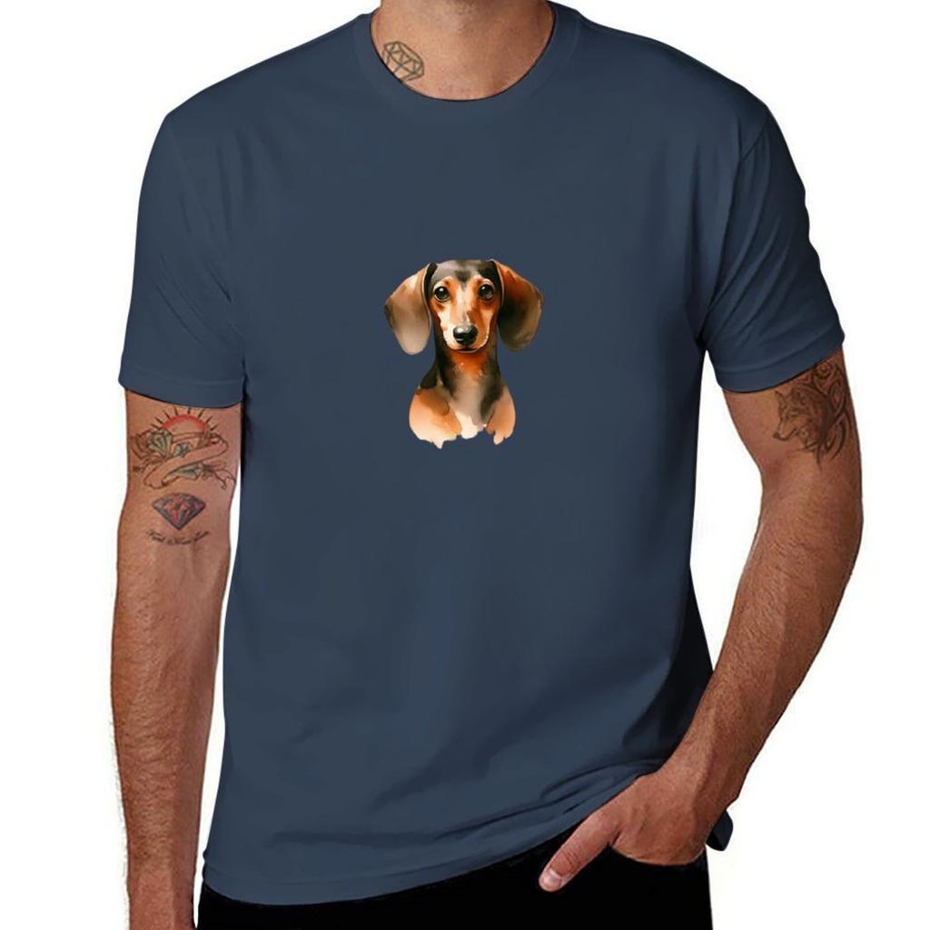Watercolor Portrait Of A Dachshund Tshirt Lightweight Cooling Short Sleeve Tee