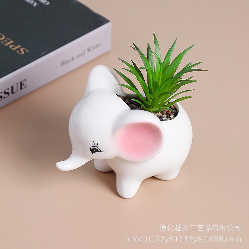 Elephant Ceramic Succulent Pot - Cute Desktop Animal Ornament
