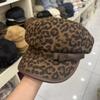 Fashion Versatile Leopard Leopard Point Skinny Age Reducing Octagonal Hat Women's Autumn Warm Leather Cartoon Bow Cap
