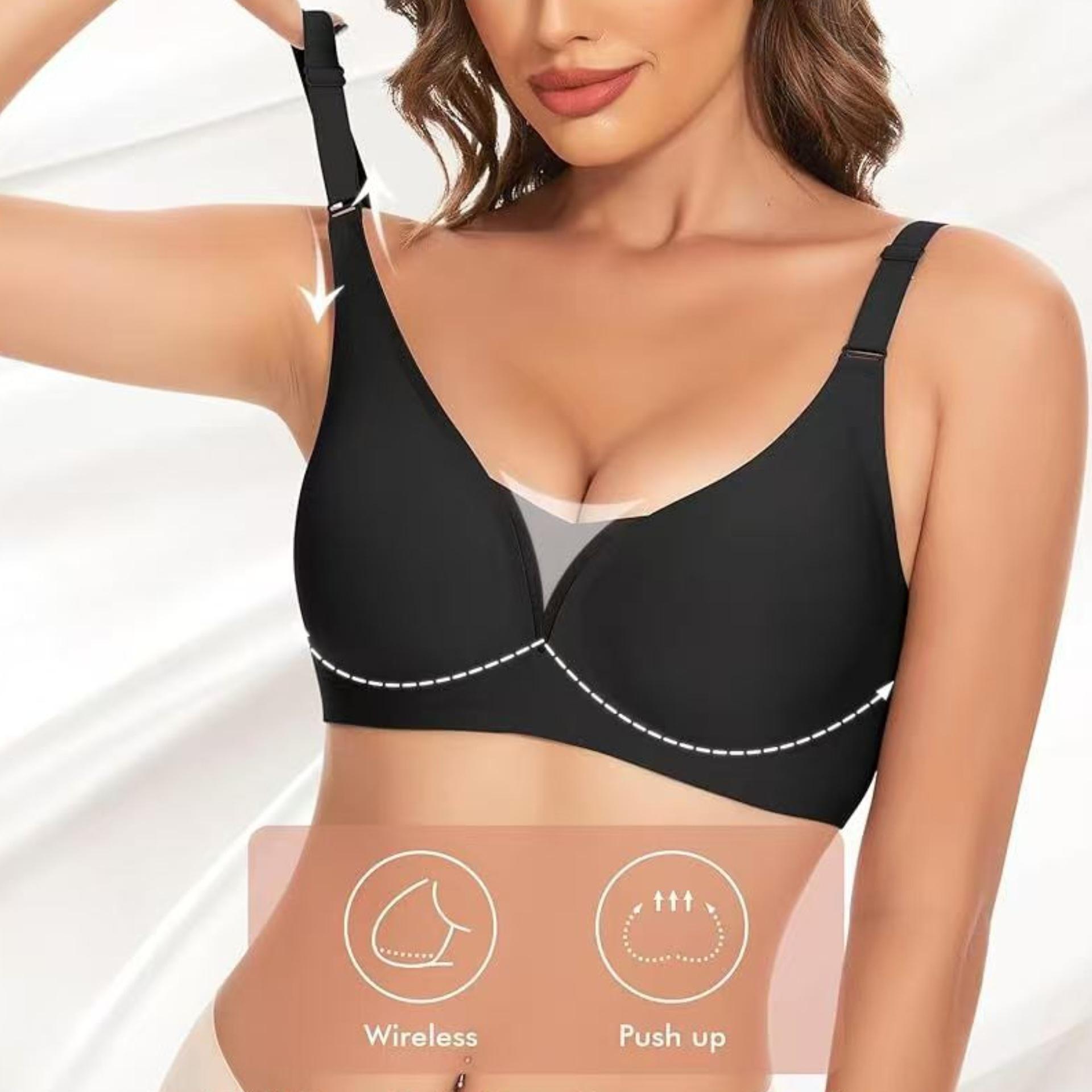 Women Deep V Mesh Push Up Seamless No Underwire Plus Size Bra S чёрный