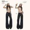 American front pocket slightly pulled jeans women's autumn and winter new retro tannin low-rise slim-fitting straight-leg bell pants