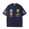 Herren und Damen Oversize Ferrari F1 Renn T-Shirt Klassischer Sponsoren Logo Druck Kurzarm Motorsport Lässig Streetwear Tee