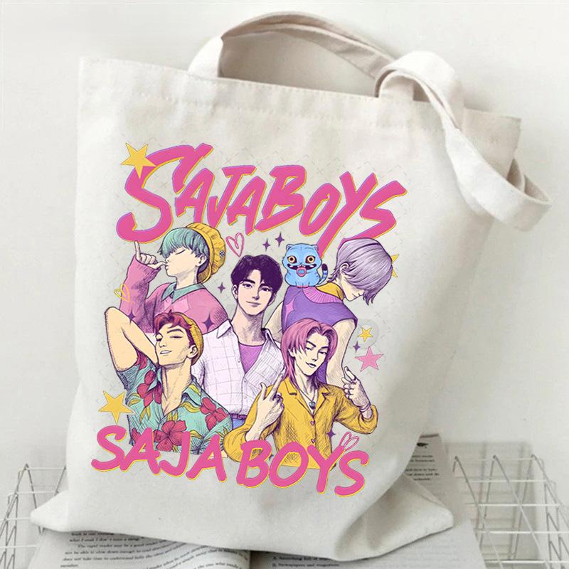 Demon Hunters Canvas Tote Bag Huntrix Girl KPop Shoulder Bag Saja Boys Zoey Rumi Mira Handbag For Daily Shopping School Commute