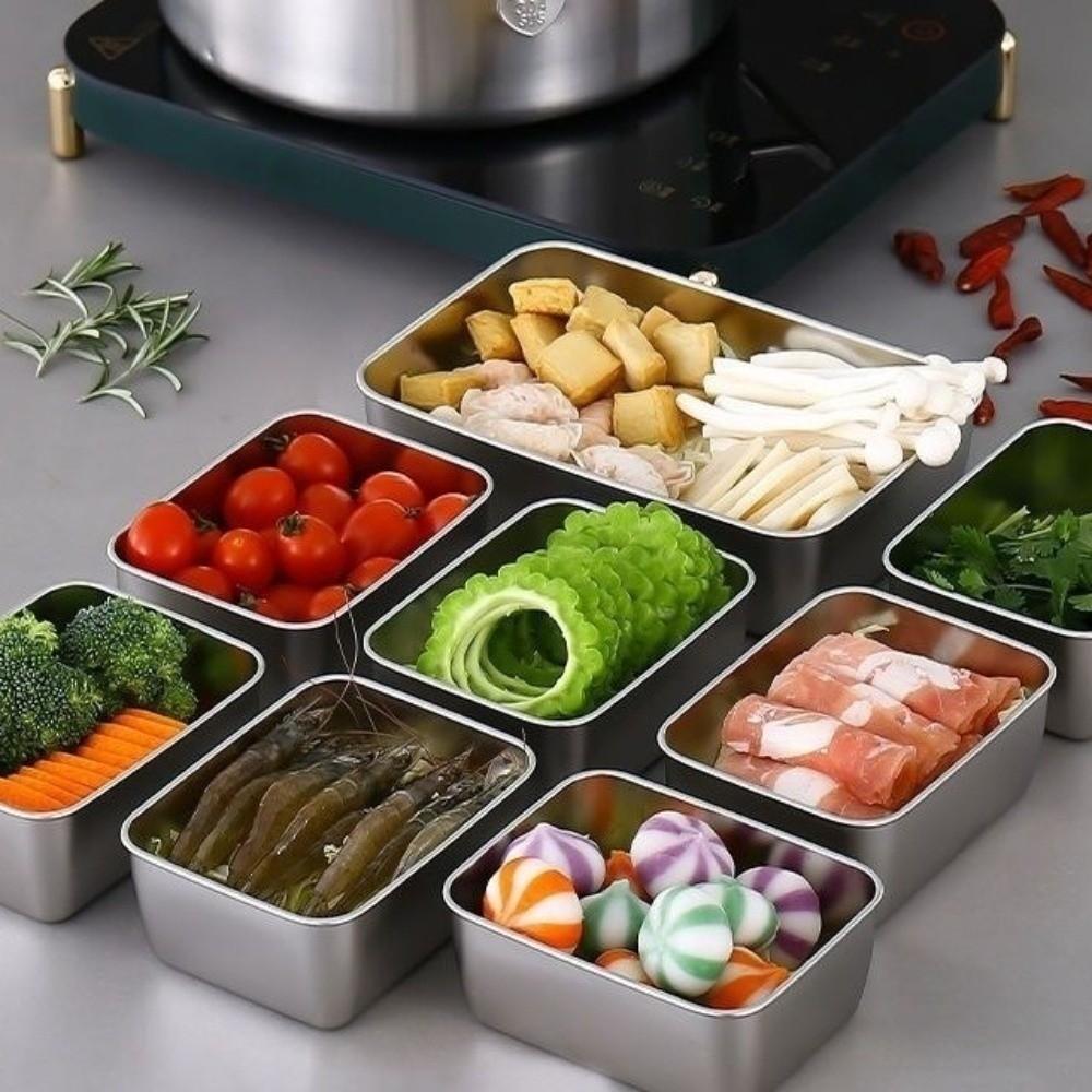 Rectangle Shape Stainless Steel Seasoning Box with Lid Spice Jar Storage Set  Kitchen Use