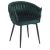 Dark Green Velvet Chair with Interwoven Backrest and Black Legs Furnitex