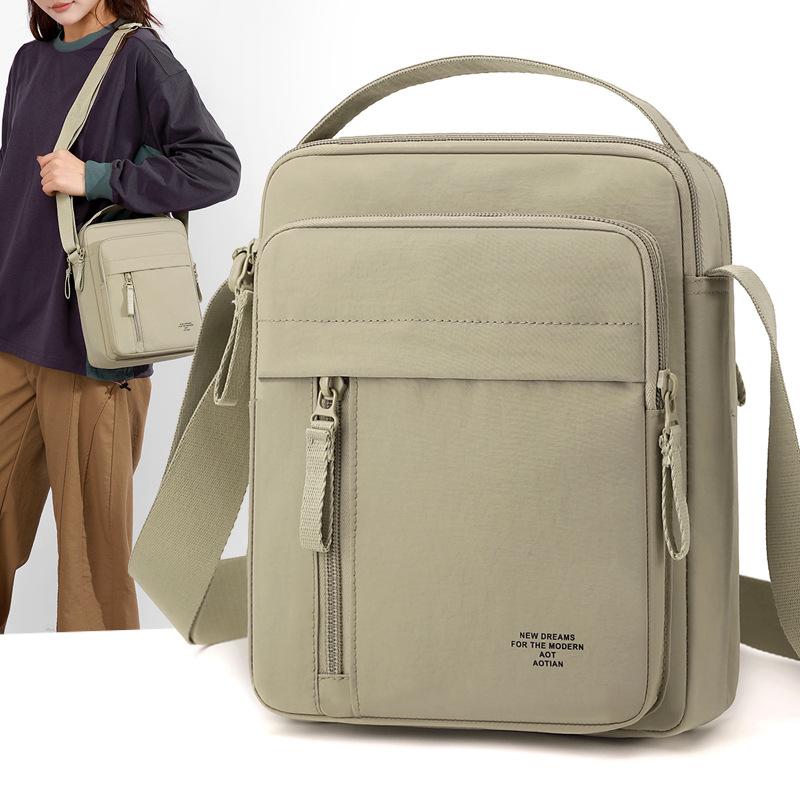 Nylon Crossbody Bag with Top Handle and Multiple Zipper Pockets for Daily Use Men Women