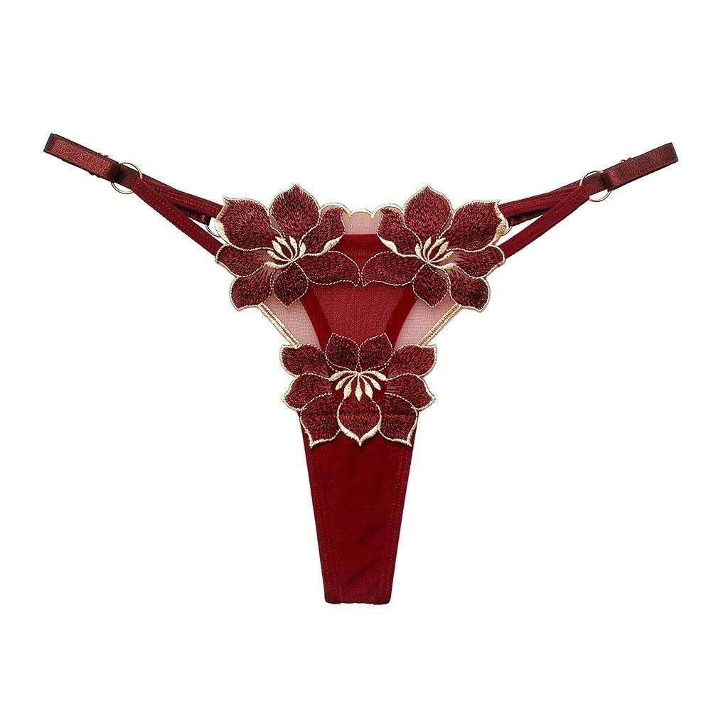 Transparent Flower Embroidery For Girls Korean Underwear Women Panties T Back Thongs String Briefs