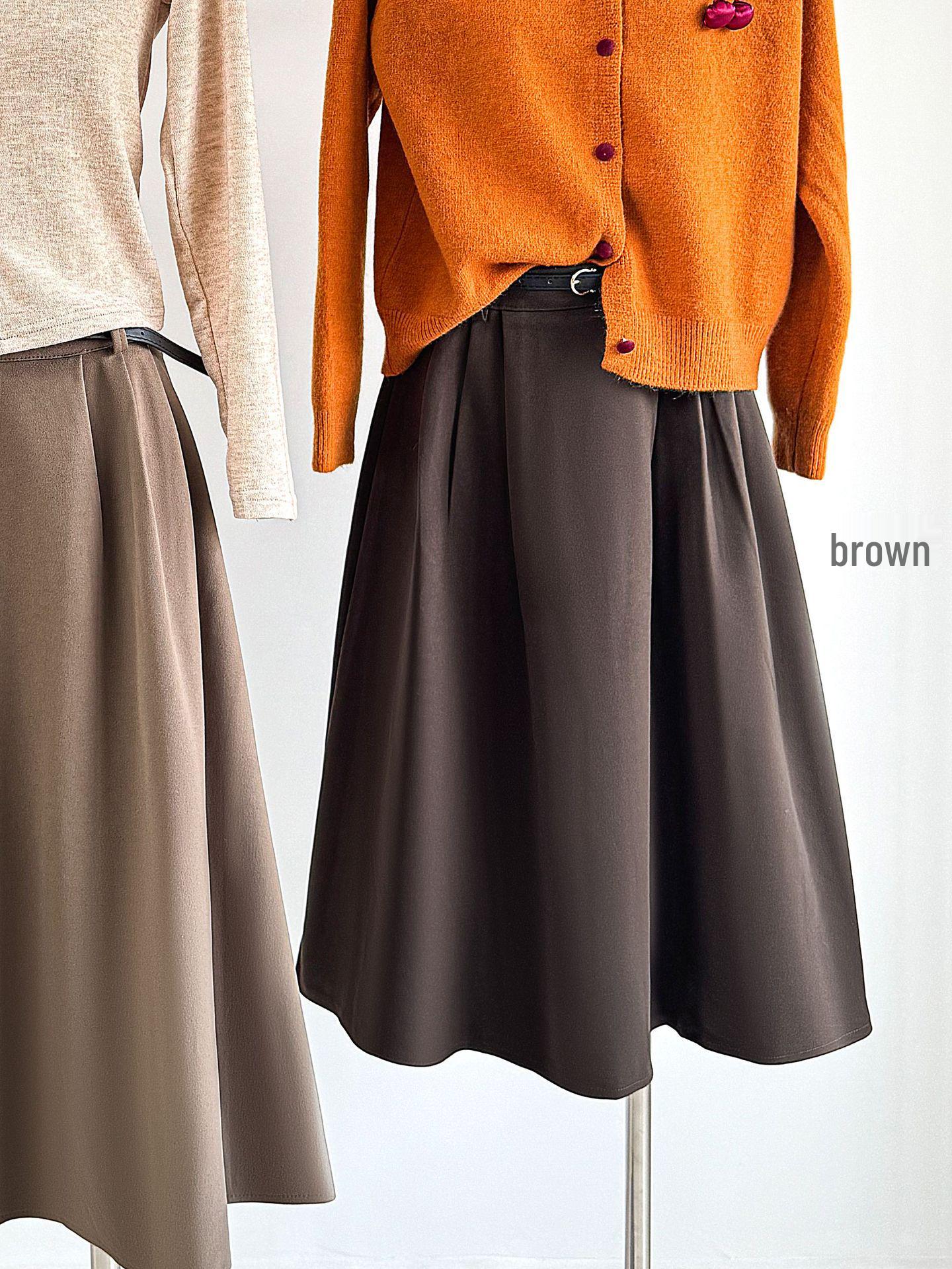 

Melaleuca Korean Style A-Line Wool Pleated Skirt - High Waist, Elastic, Mid-Length, Autumn/Winter One Size