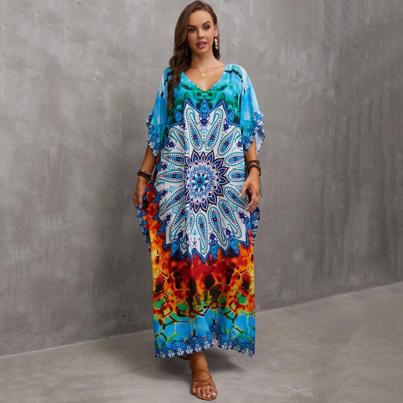 Beach Vacation Loose-Fit Rayon Print Cover-Up Shirt