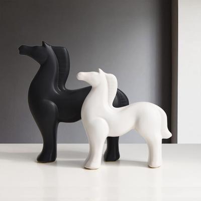 Home Decor White and Black Resin Horse Figurines - (Pack of 2, Black & White)
