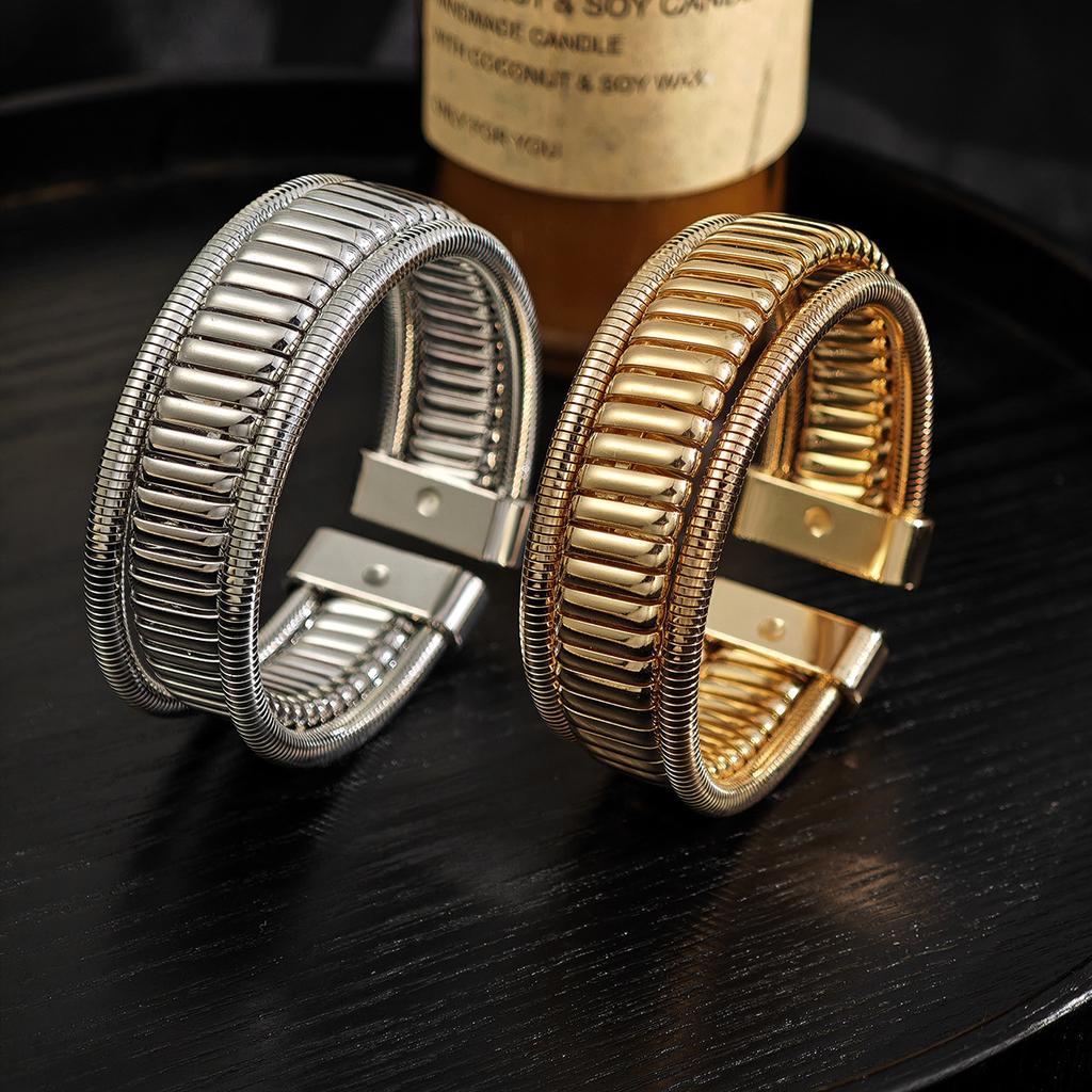 Exaggerated Personality Wide Edge Metal Style Punk Bracelet Women'S Simple Geometric Irregular Multi-Layer Line Bracelet