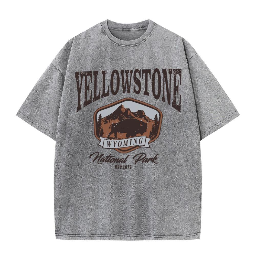 

Women s and Men s Washed Cotton T-shirt Full Math Round Neck Short Sleeve Yellowstone Park Buffalo Print Top S