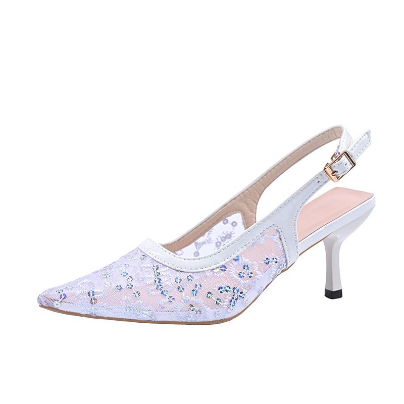 Fashion Fashion Women's High Heels Sexy Pointed Toe Single Shoes Embroidered Lace High Heels Summer Mesh Breathable High Heeled Sandals