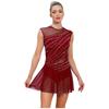 Womens Gymnastics Ballet Lyrical Dance Leotard Dress Rhinestone Embellished Mesh Skirt Dress Modern Contemporary Dance Costume