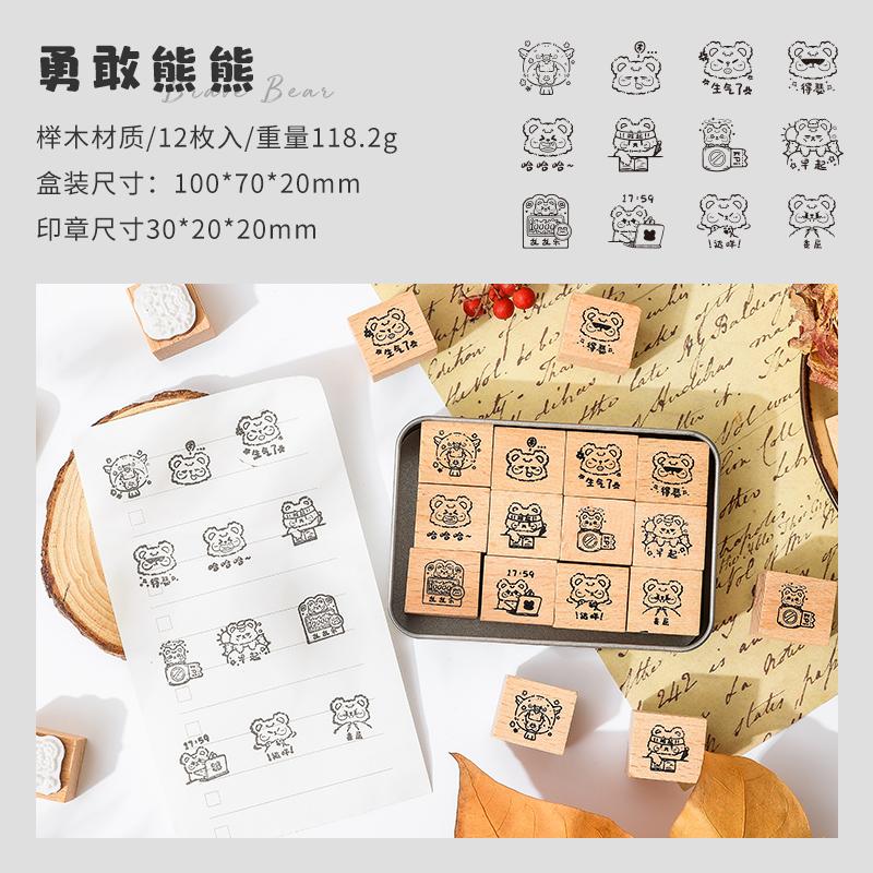 

12pcs Cartoon pattern Vintage Week Wooden Rubber Stamp Scrapbooking Deco DIY Craft Standard Wooden Stamps Set Planner Stationery