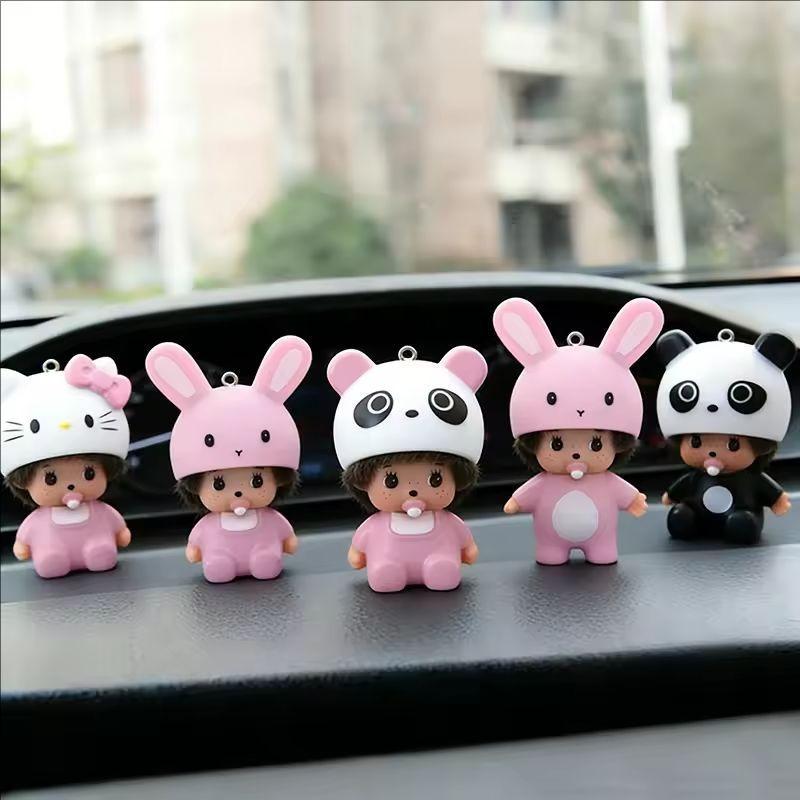 Hello Kitty Monchhichi Vinyl Figure Keychain Cute Anime Keyring Car Bag Pendant Desktop Ornament Wedding Gift for Fans Kids