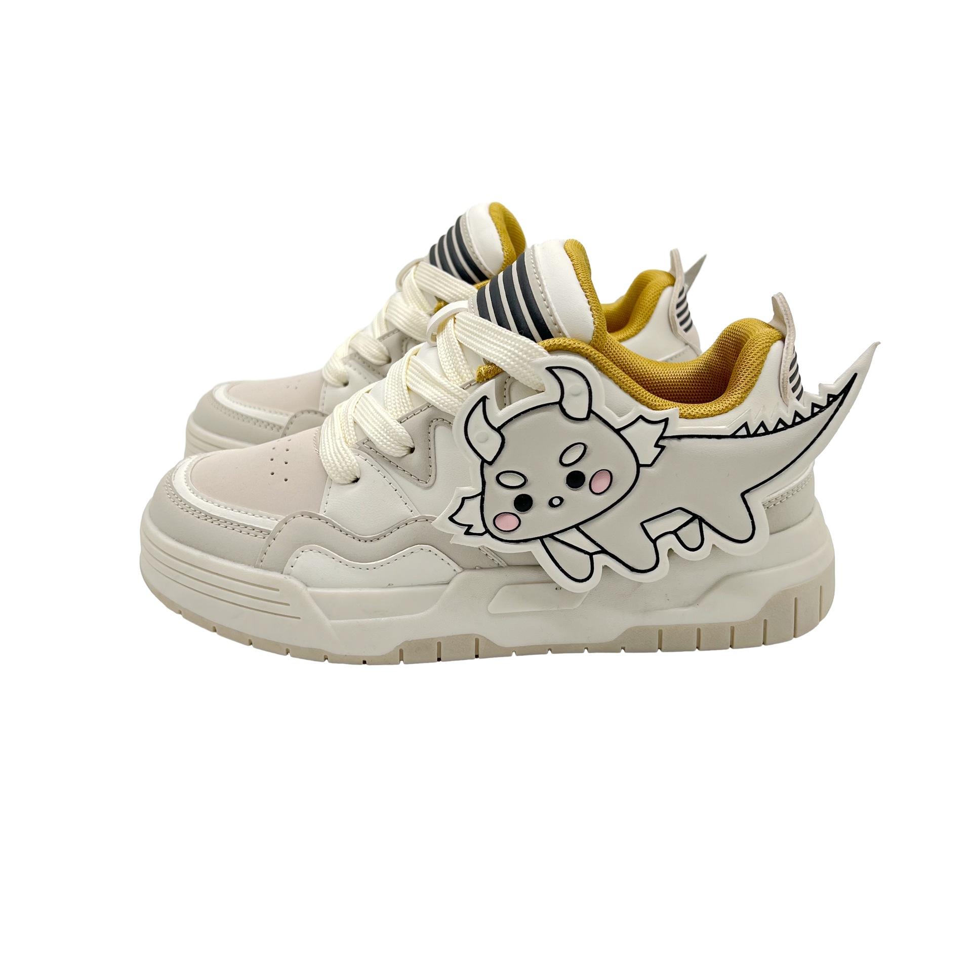 

Кроссовки Cartoon Little Dinosaur Board, повседневные туфли для колледжа и хлеба, личные кроссовки с толстой подошвой для женщин, весна 40 белый