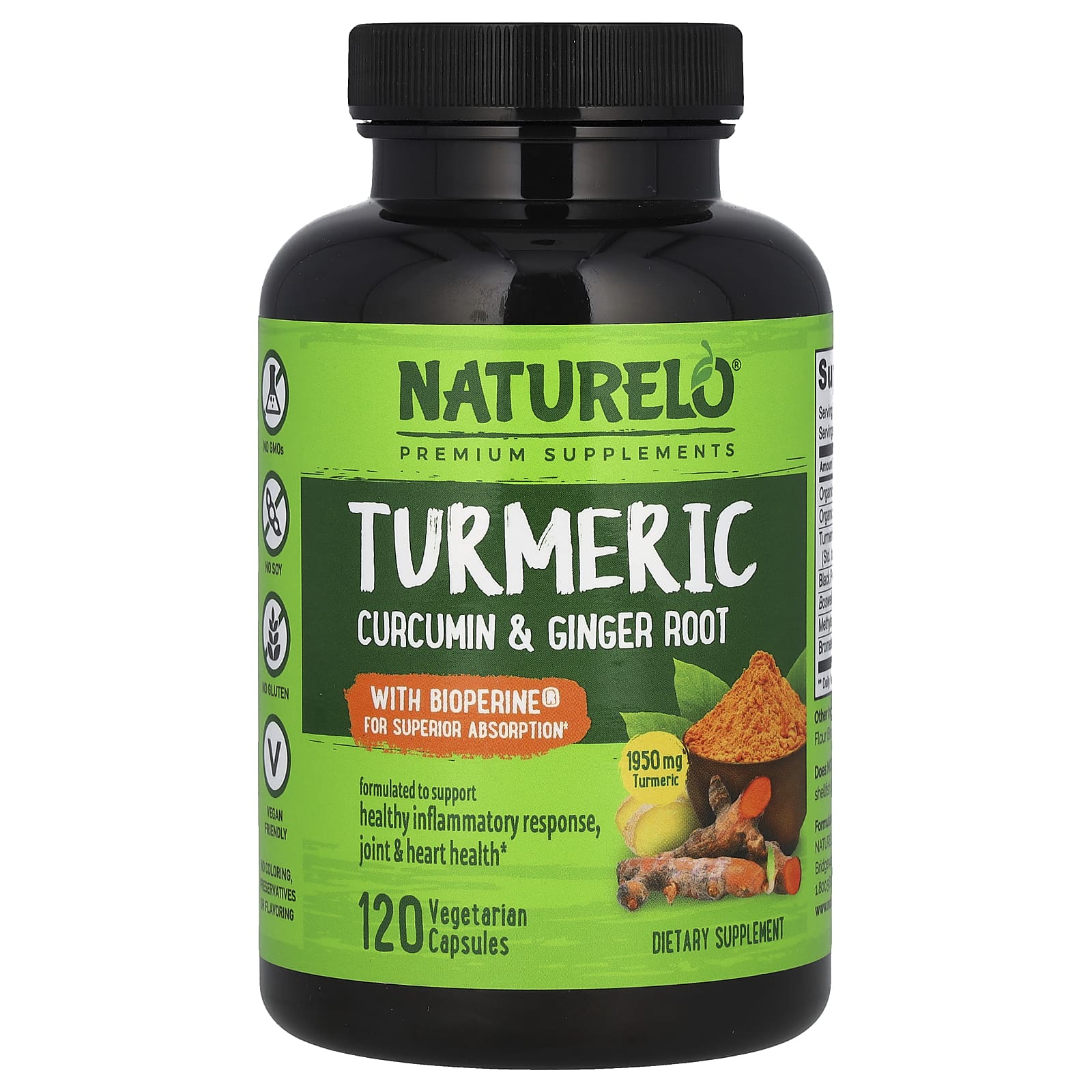 

With Turmeric Curcumin and Ginger Root, with Bioperine®, 120 Veggie Capsules