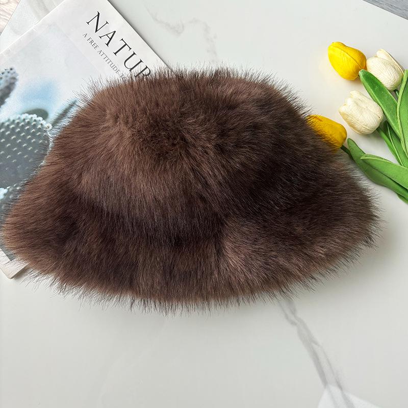 Damen Herbst/Winter Verdickter Imitations-Fuchsfell Eimerhut - Modisch, Warm, Einfarbiges Design