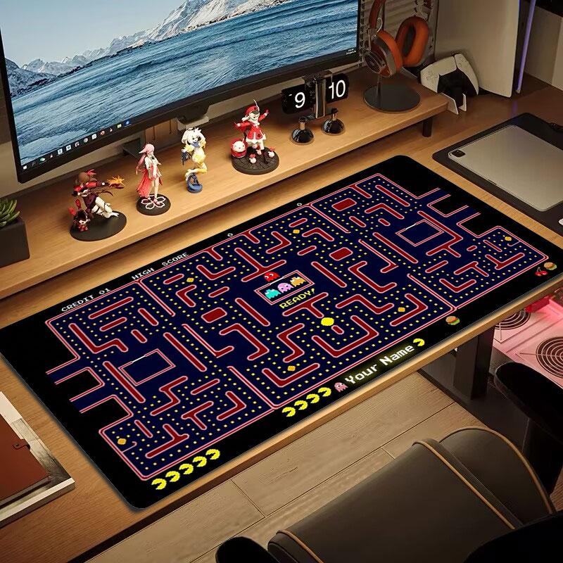 Pac-Man Custom Name Large Size Mouse Pad Large Gaming Table Cushion Non-slip Laptop Tablet Big Mousepad XXL Mat Mini PC Playmat With Lock Edge