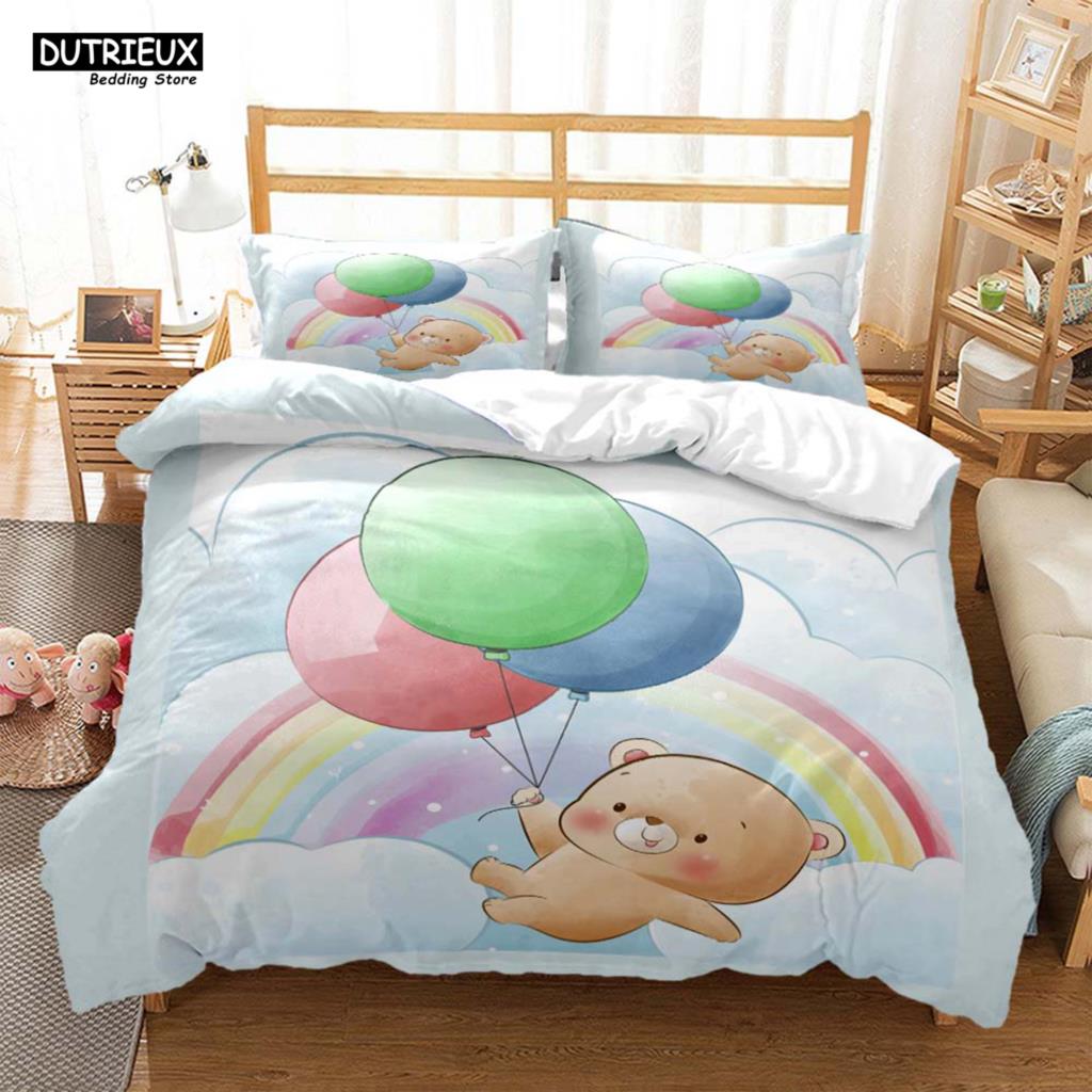 Soft, Comfortable Customizable Children's Luxury Bedding Set with Cute Bear Printed Quilt Cover & Pillow Cover