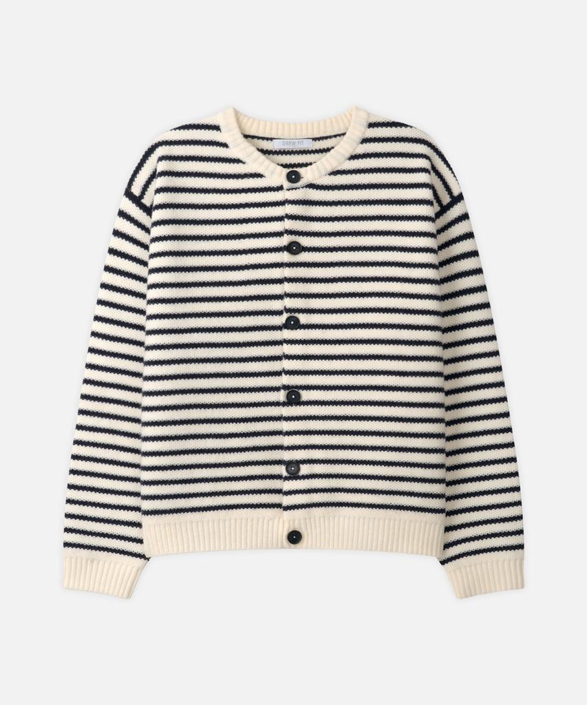 Draw Fit Striped Hairy Crop Round Cardigan [Ivory]