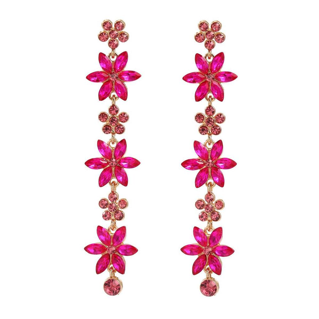 Elegant Multi-Layer Flower Earrings for Women - European & American Style with Colored Diamonds
