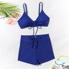2026 Sexy Solid Swimwear Women Push Up Bikini Set Drawstring Tankini Brazilian Lady Swimsuit High Waist Beach Bathing Suits