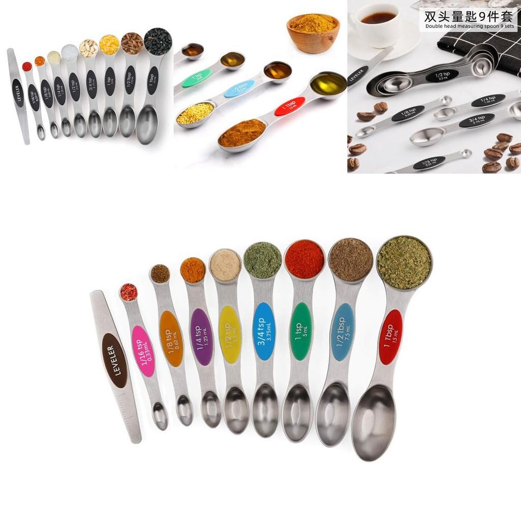 Neunteiliges Magnetisches Messlöffel-Set Mit Abstreifer Zum Abmessen Für Backen Und Würzen