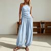 Damen Trägertop Hose Zweiteiliges Set Sommer One-Shoulder Ärmelloses Hemd Hose Einfarbige Atmungsaktive Lockere Freizeit Top Hose Anzug
