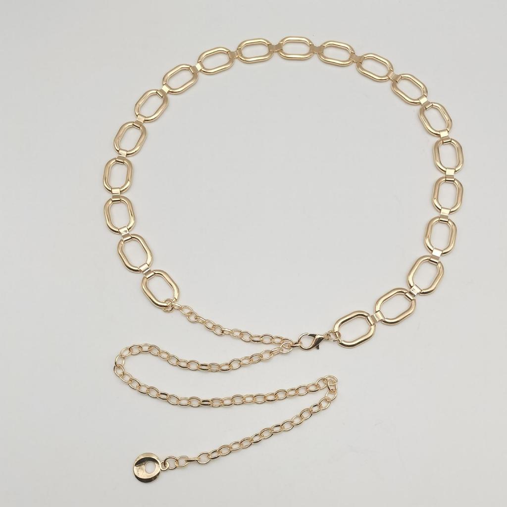 European & American Fashion Women's Metal Chain Waist Belt with Inlaid Pendant