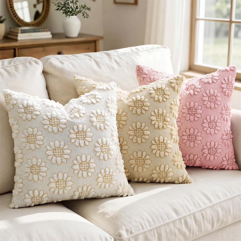Sonnenblumen-Stickerei Kissenbezug Plüsch Jacquard Kissenhülle Quadratisch Dekorative Zierkissenbezug für Sofa Bett Auto