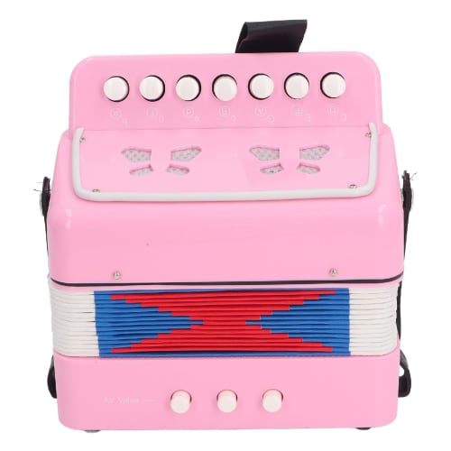 7-Key Button Accordion for Kids, Educational Instrument for Practice and Stage Performance, Beginner Accordion (Rose)