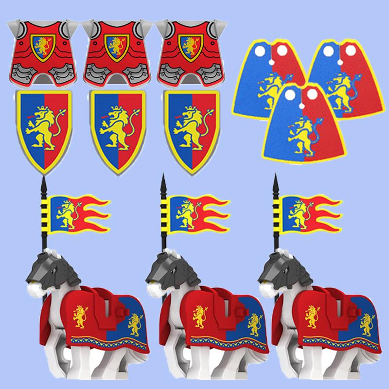 MOC Medieval Building Blocks Character Accessories Shields Armor Vests Warhorses Flags Set Mounts Toy Gifts Compatible Bricks