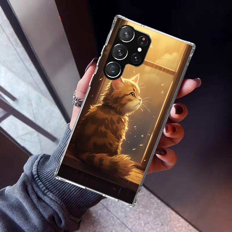 

Anime Cat Rain Animal Phone Case For Samsung Galaxy S26 S25 Edge S24 S23 Ultra S22 Plus S21 S20 FE Soft TPU Back Cover Funda Gal Samsung S25 Edge