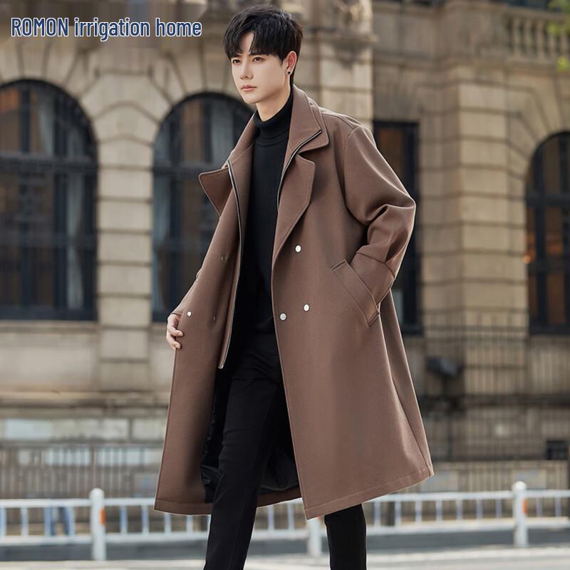 

ROMON Men s Mid-length Wool Blend Business Trench Coat L