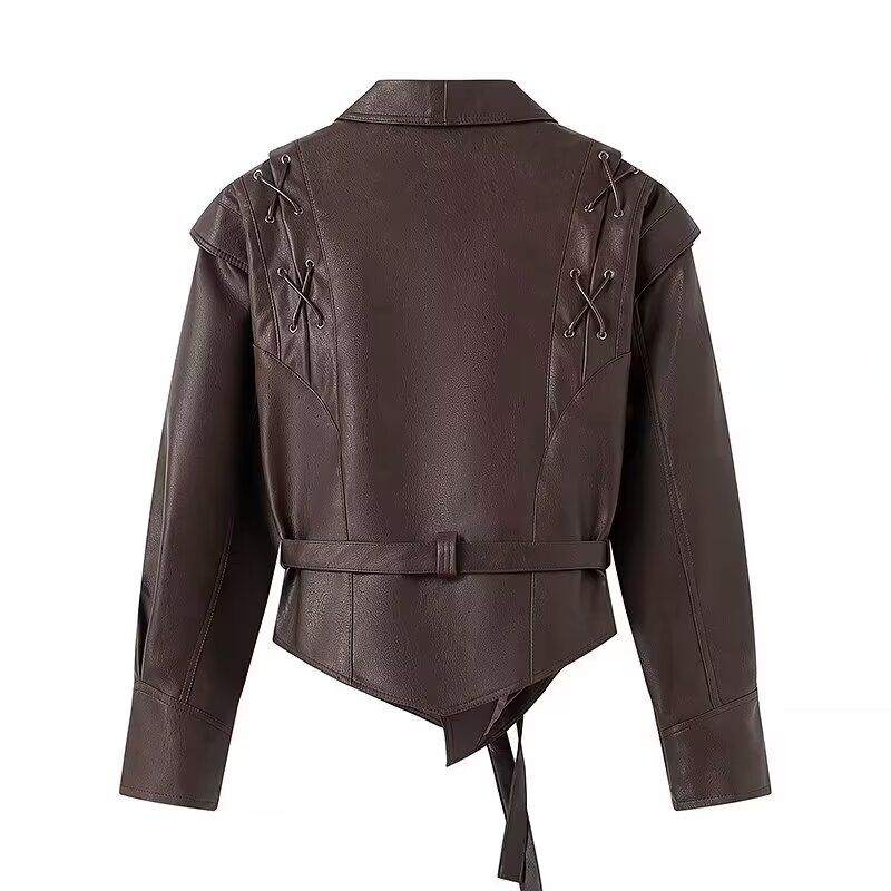 Araltay Western Style Women clothes Autumn New Fashion Slim fit All-Match With Belt Motorcycle Leather Coat Outerwear