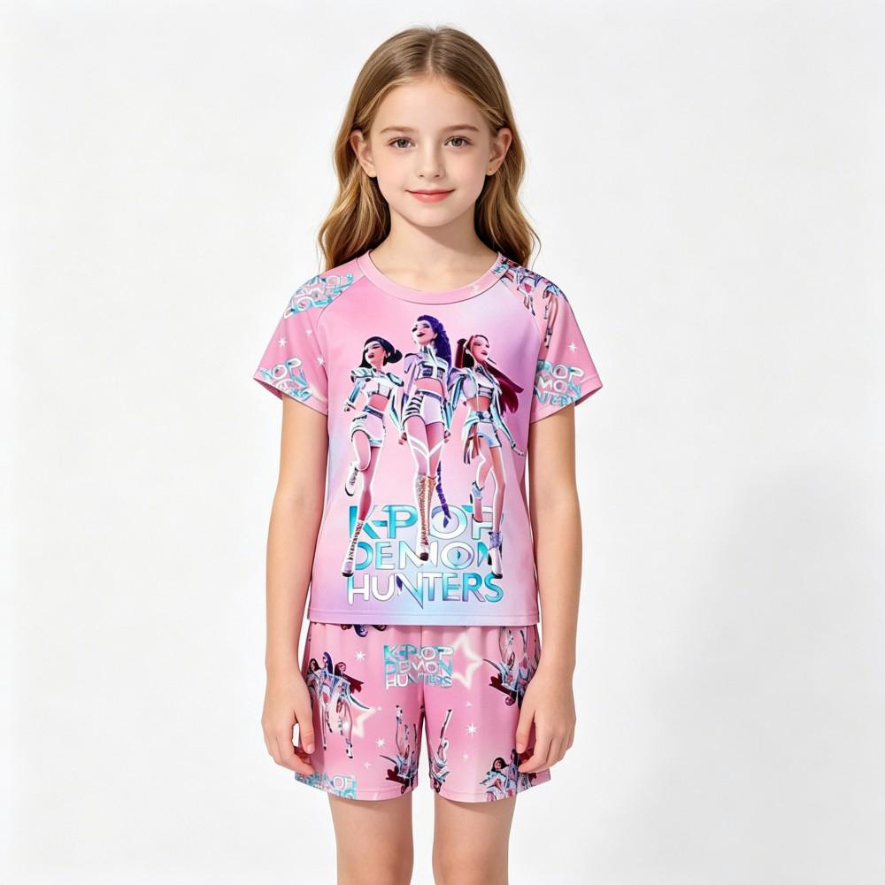 Cute Kpop Print Kids Homewear Set 2Pcs Short Sleeve Nightwear Sleepwear Pajamas for Children 3-14Y Pijamas Girls Birthday Gift