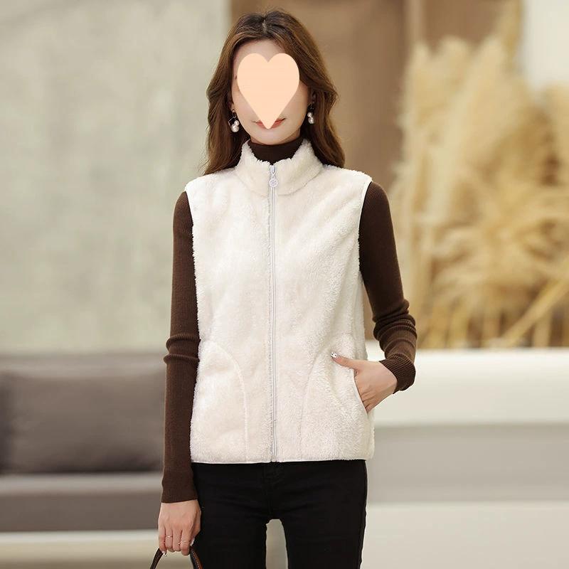 

Женский зимний жилет двусторонний флисовый жилет большого размера свободный жилет короткий теплый в западном стиле верхняя одежда жилет S бежевый