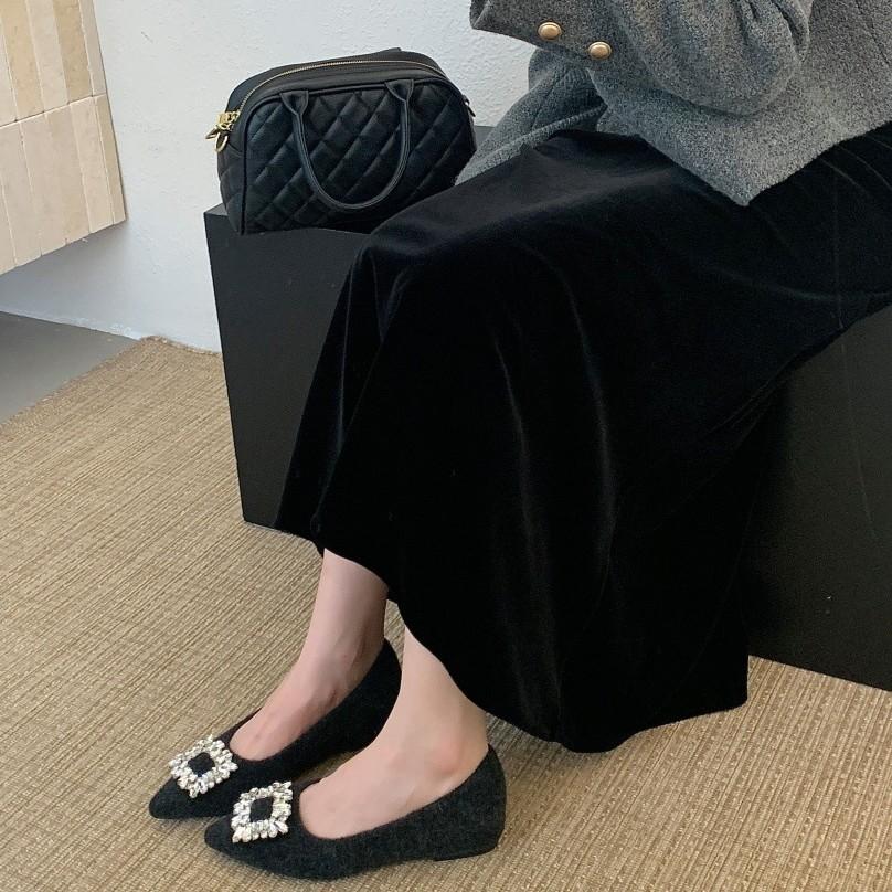 2025 autumn and winter new round head rhinestone buckle mink hairy thick heel foot cover plush warm women's cotton shoes