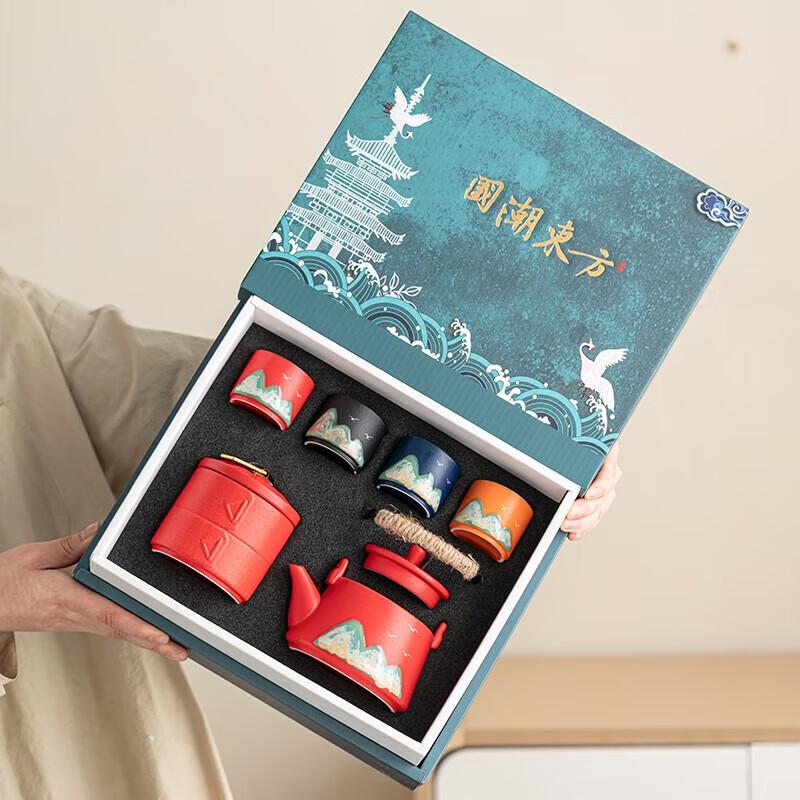 Hongyu Oriental Hand-Painted Stainless Steel Tea Set