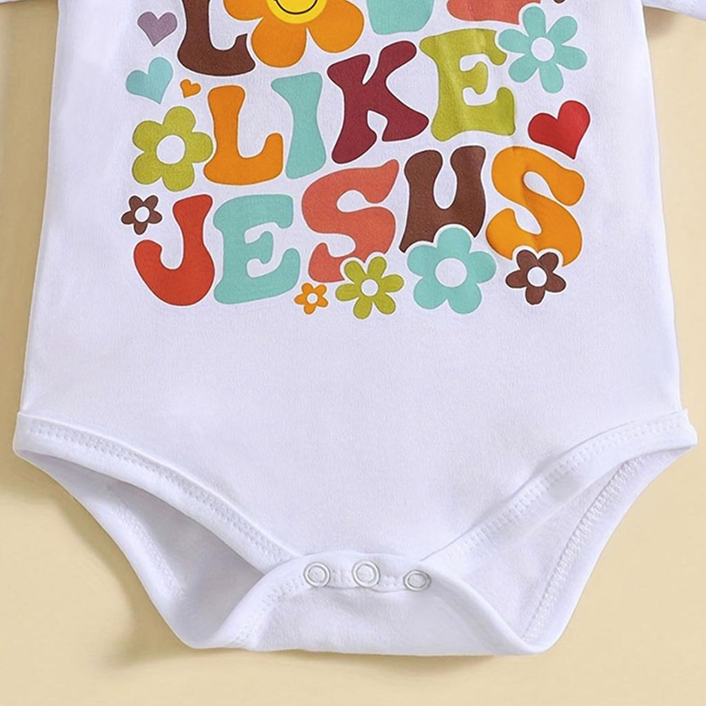 Baby-Baumwoll-Body mit „Liebe wie Jesus“-Aufdruck, Kurzarm-Overall für Jungen und Mädchen