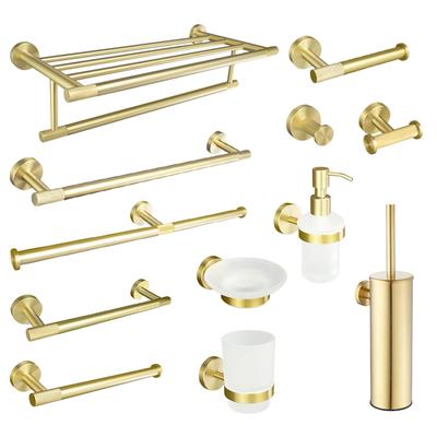Brushed Gold Stainless Steel Towel Bar Rack Toilet Paper Holder Towel Rack Hook Toilet Brush Bathroom Hardware Accessories