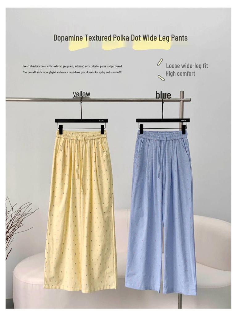 Women's High Waist Polka Dot Wide Leg Pants - Yellow