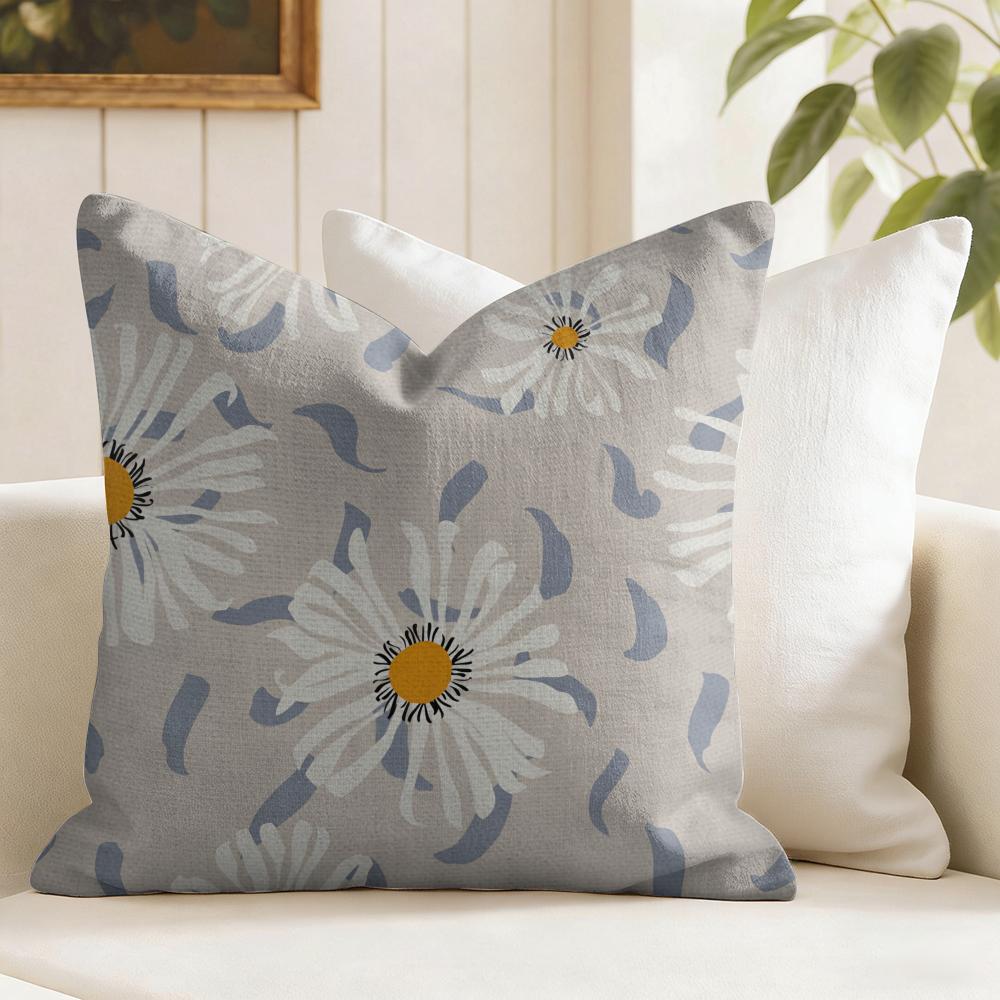 Daisy Pattern Cushion Cover Natural Linen Pillow Cover Double-Sided Print Cushion Cover For Sofa Home Decor